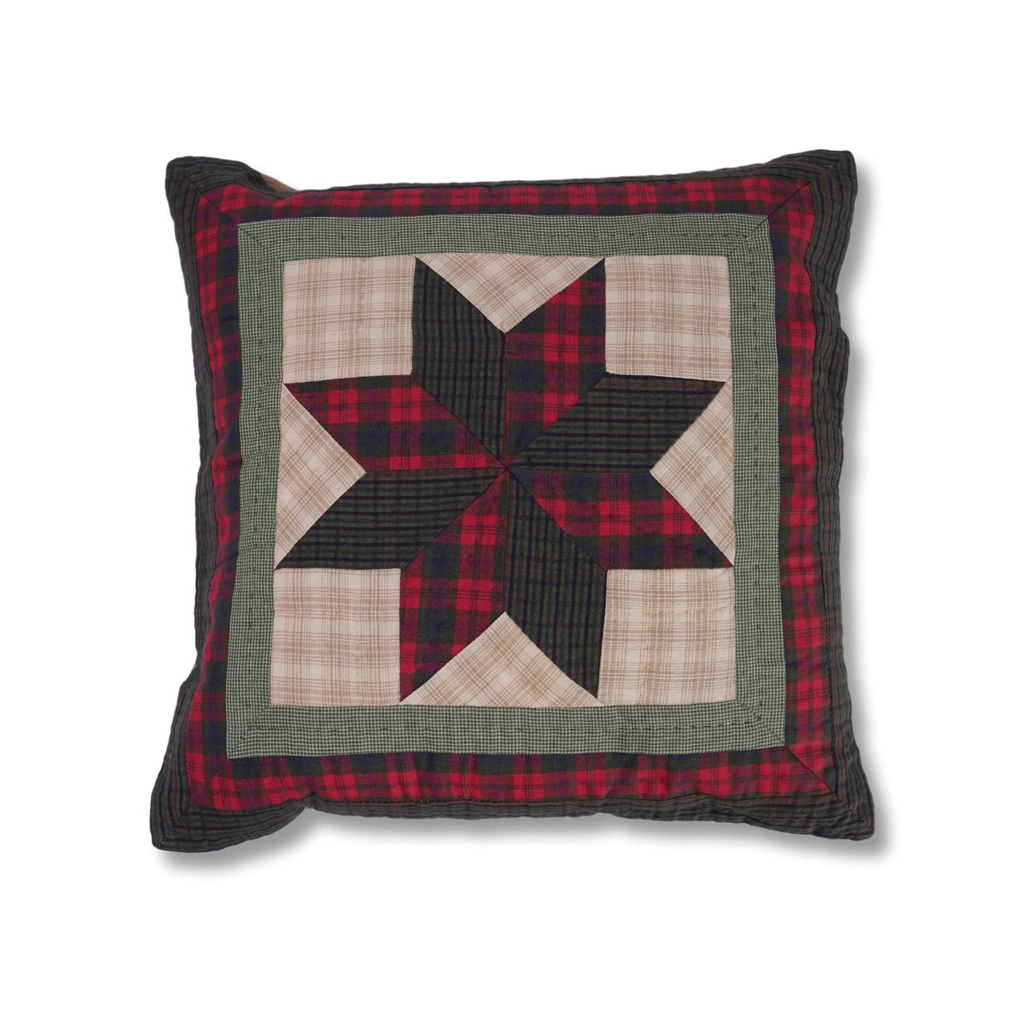 Quilted patchwork pillow cover, cushion cover, decorative throw pillow winter berry star plaid  by HOME HEART Brands(made in India)