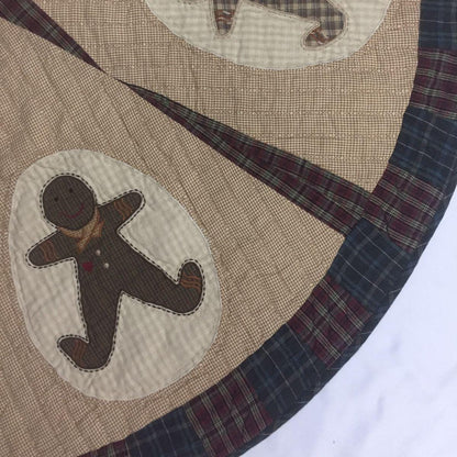 Christmas tree skirt hand made hand quilted patchwork embroidered Ginger bread plaid thick Heirloom by HOME HEART Brands(Made in India)