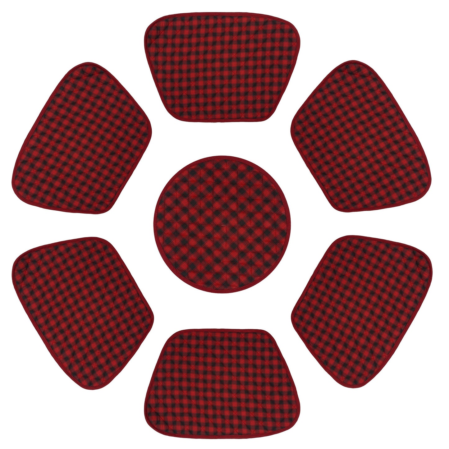 Wedge quilted placemat ,Trivet, pot holder, table mat Farm house Buffalo plaid cotton dark red black reversible by HOME HEART Brands(India)