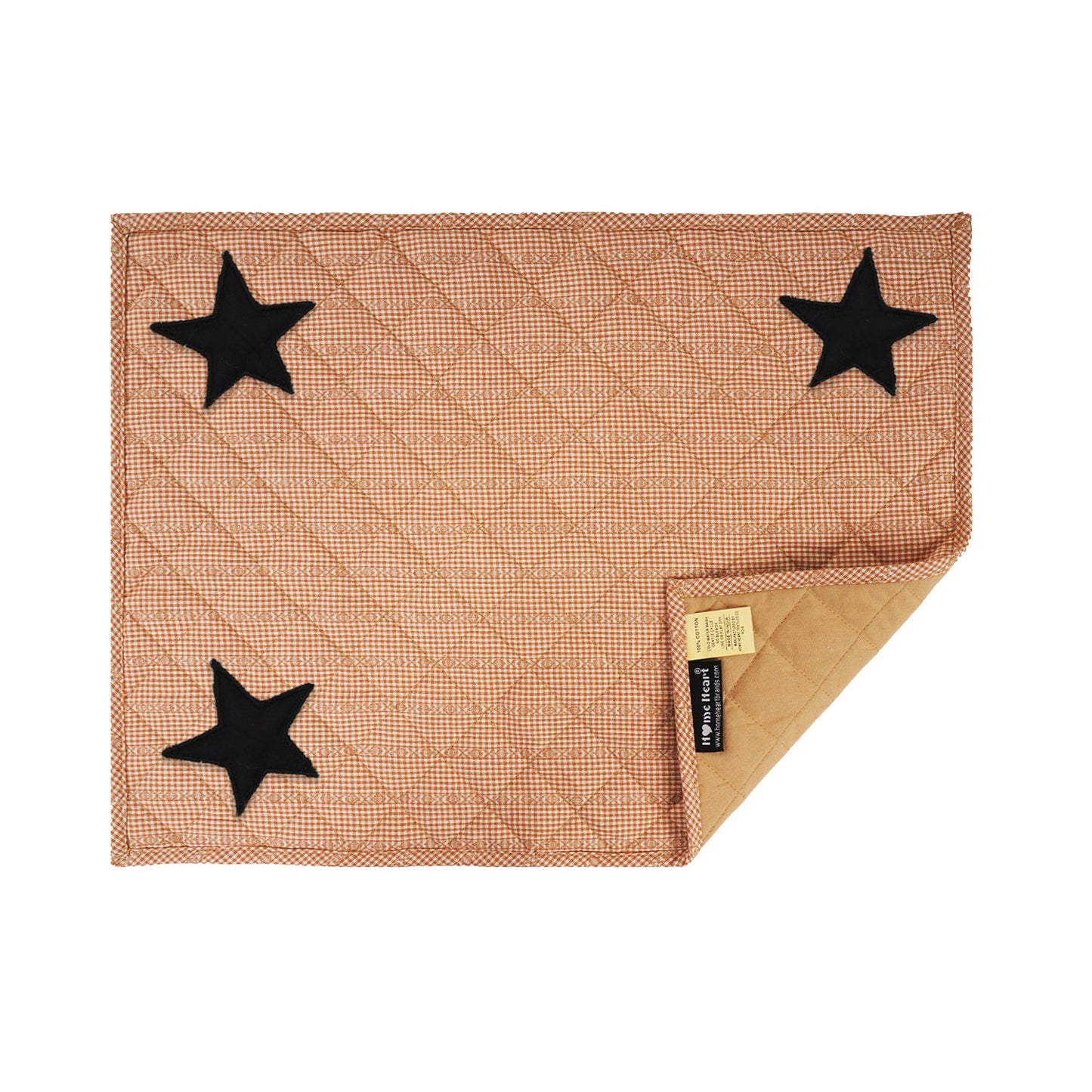 Quilted PLACEMAT & Table toppers Table mat black star embroidered peach brown Country Plaid 14"X19" by HOME HEART Brands(Made in India)