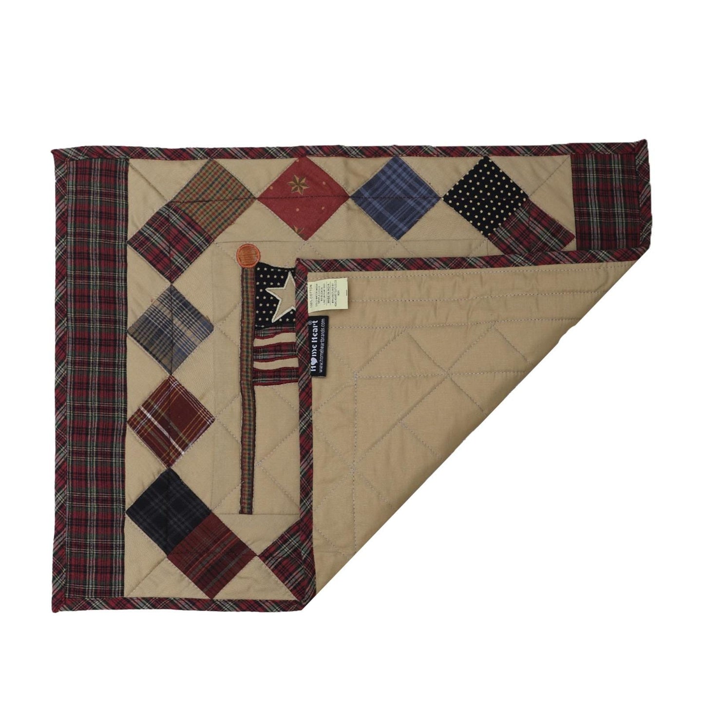 Hand made hand quilted embroidered placemats, tablemats, table topper, patchwork Old glory 14"X19" by HOME HEART Brands (Made in India)