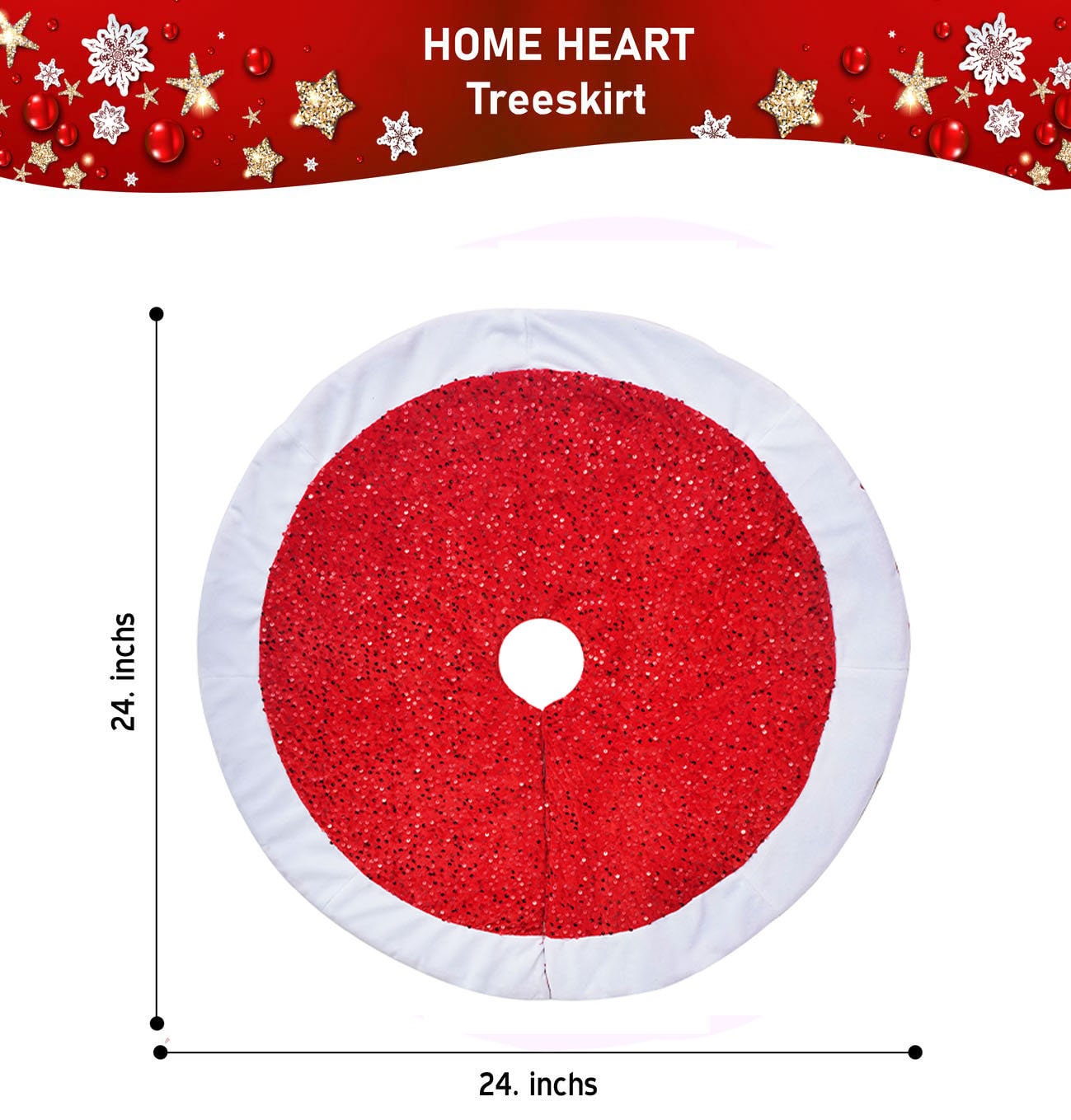 Christmas tree skirt Red Sequin Faux Velvet with White Faux Velvet Fabric Border Thick Double Layer by HOME HEART Brands