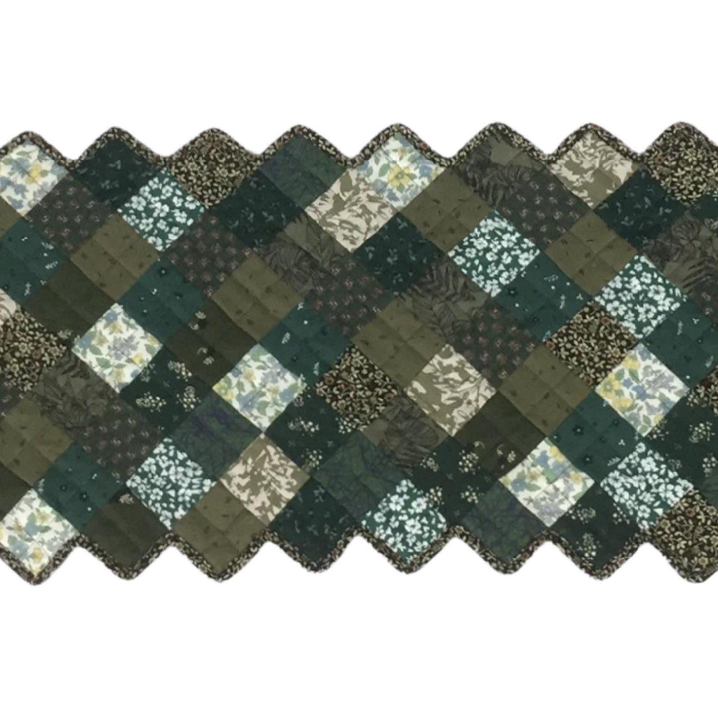 Quilted Table runner zig zag patchwork Table Runner ,table Toppers Green Calico cotton mix floral fabric by HOME HEART Brands(made in INDIA)