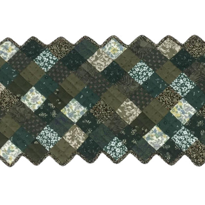 Quilted Table runner zig zag patchwork Table Runner ,table Toppers Green Calico cotton mix floral fabric by HOME HEART Brands(made in INDIA)