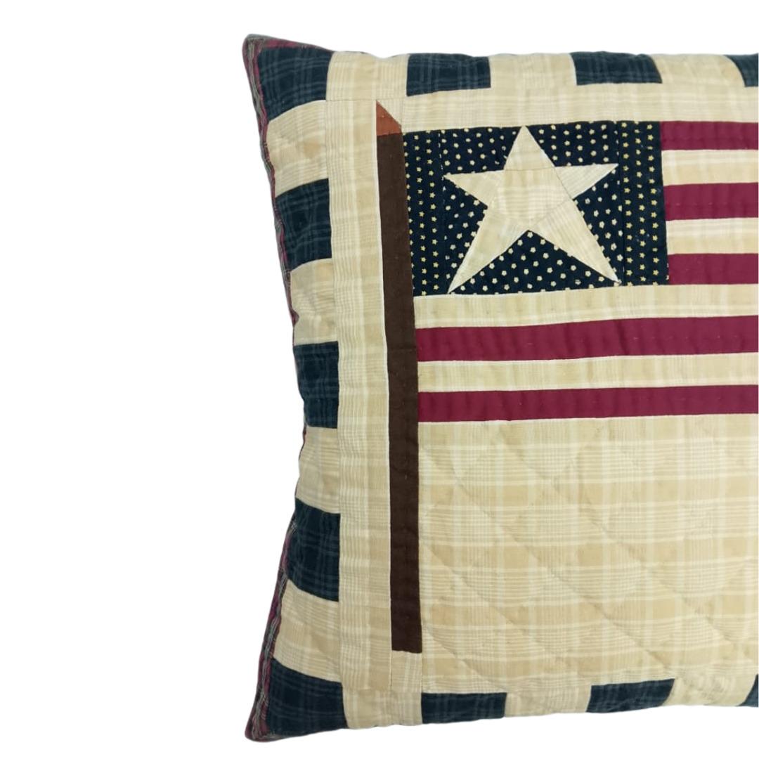 Hand made hand quilted patchwork pillow, cushion cover, calico Americana Flag Primitive pillow cover by HOME HEART Brands(made in India)