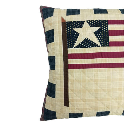 Hand made hand quilted patchwork pillow, cushion cover, calico Americana Flag Primitive pillow cover by HOME HEART Brands(made in India)