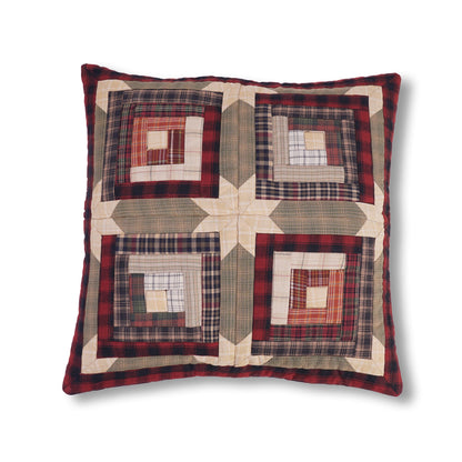 Quilted patchwork pillow cover, cushion cover, decorative throw pillow Country cabin green gold plaid  by HOME HEART Brands(made in India)