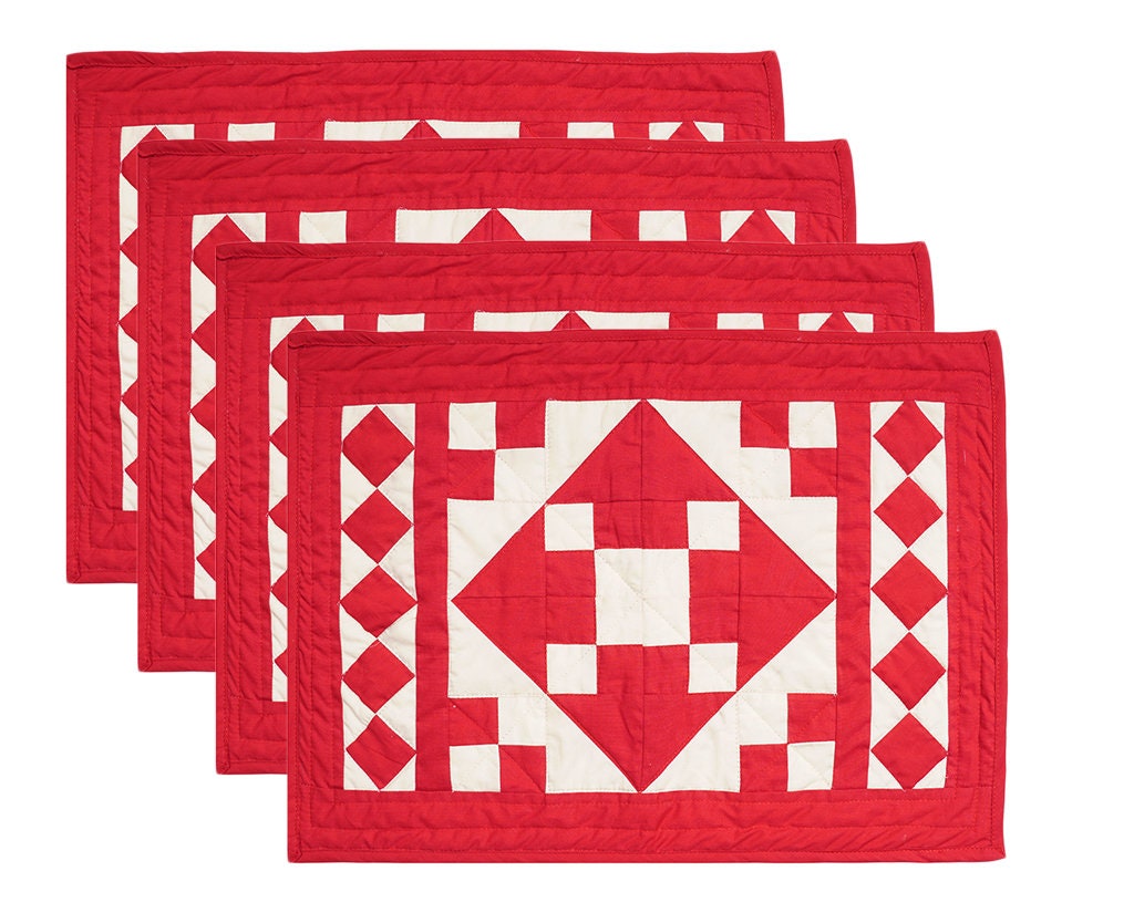 Quilted placemats / Tablemat patchwork red diamond square red country by HOME HEART Brands(Made in India)