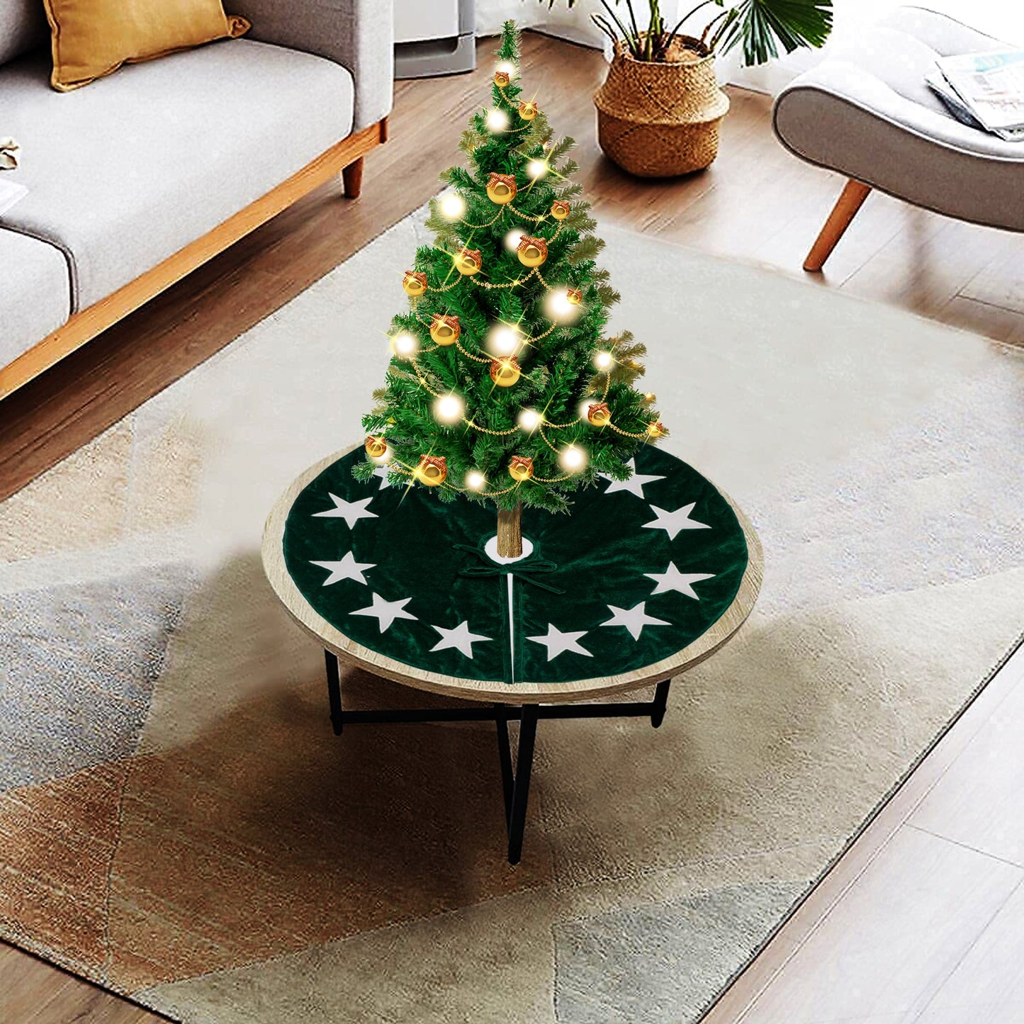 Christmas tree skirt classic micro green Velvet fabric with Star Applique Thick Double Layer by HOME HEART Brands