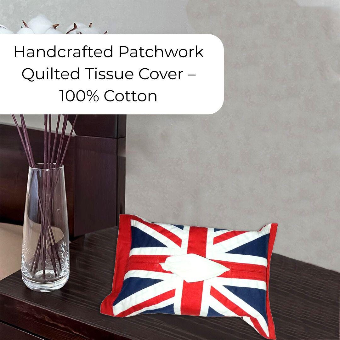 Tissue box Cover 8"x12" handcrafted Union Jack patchwork quilted Cover – 100% Cotton by HOME HEART Brands(Made in India)