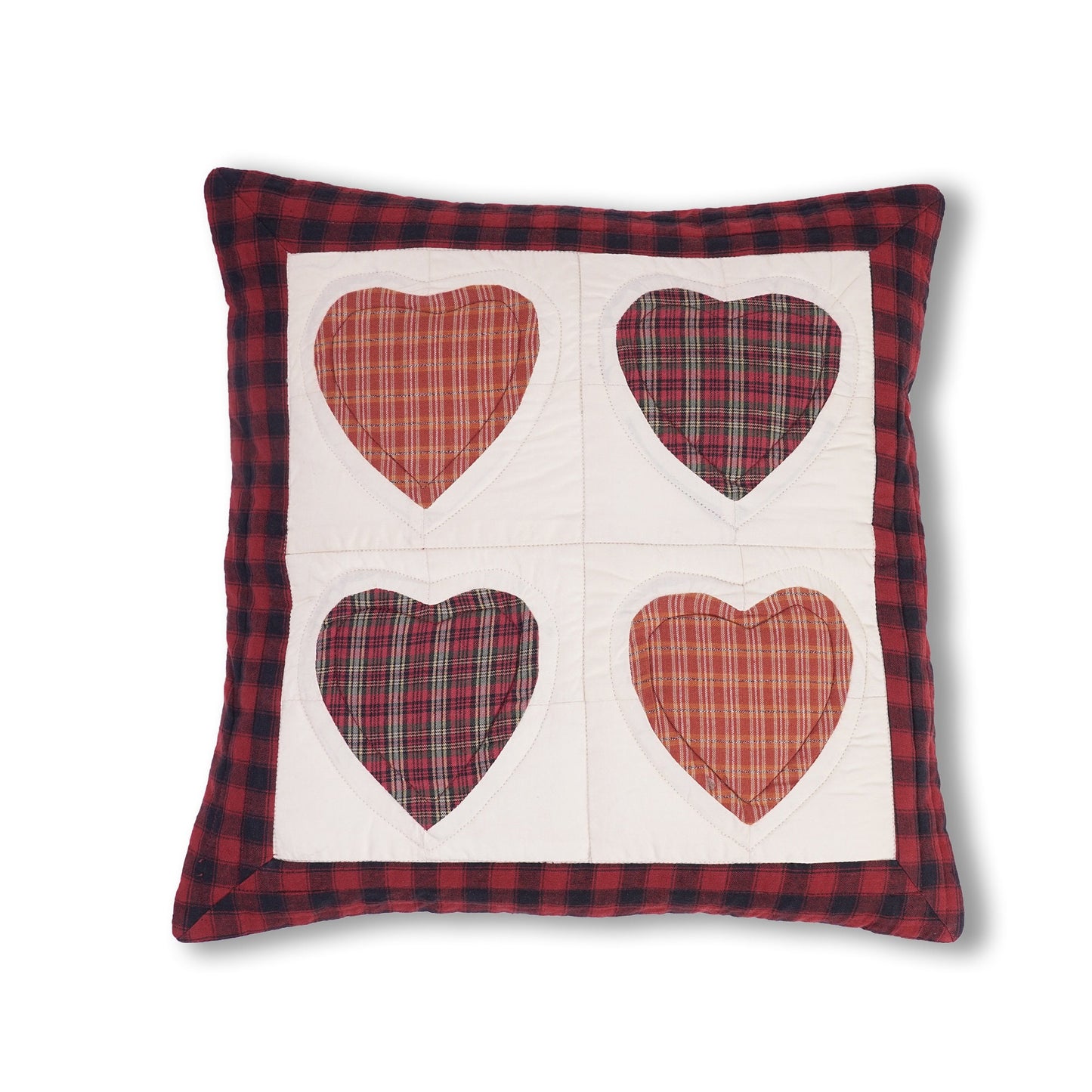 Quilted Heart Valentines pillow patchwork pillow cover,decorative throw pillow,multi calico plaid fabric by HOME HEART Brands(made in India)