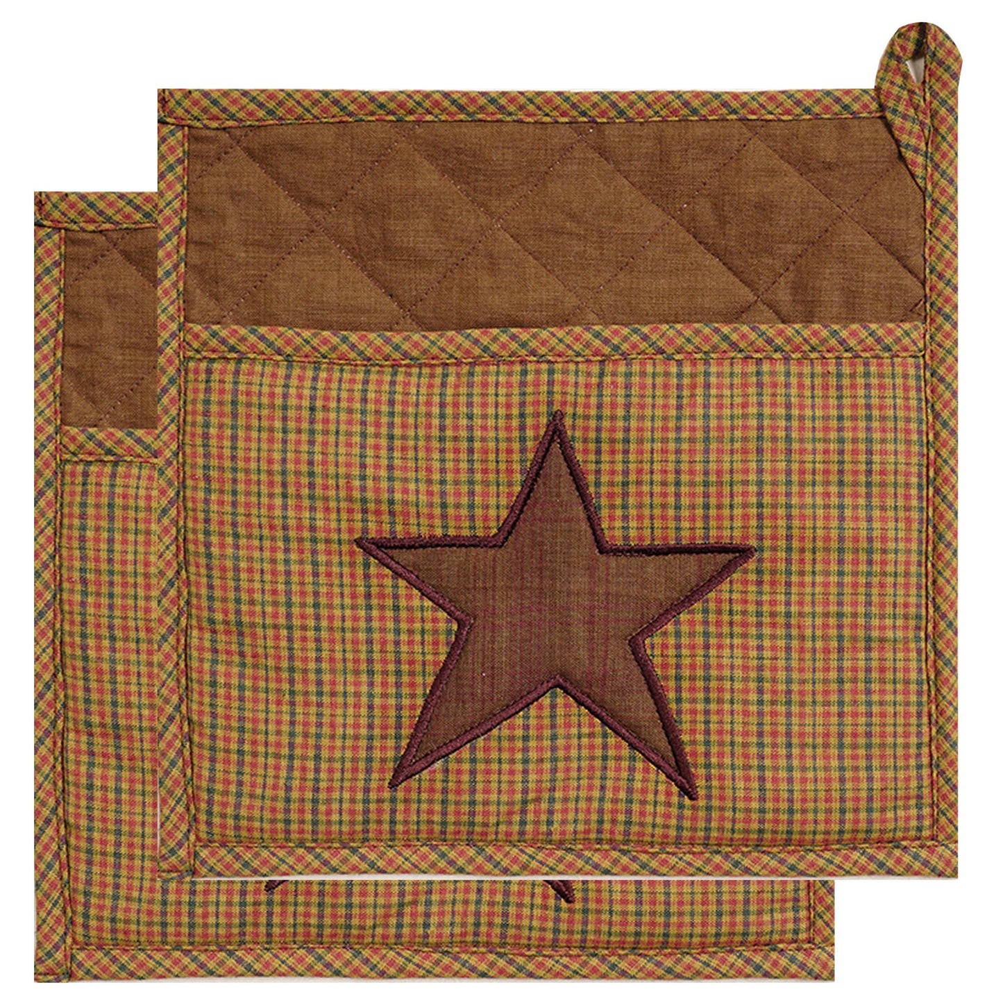 Quilted Potholders /quilted country potholders/ Table topper/ handmade embroidered star primitive 9"x9" by HOME HEART Brands( Made in India)