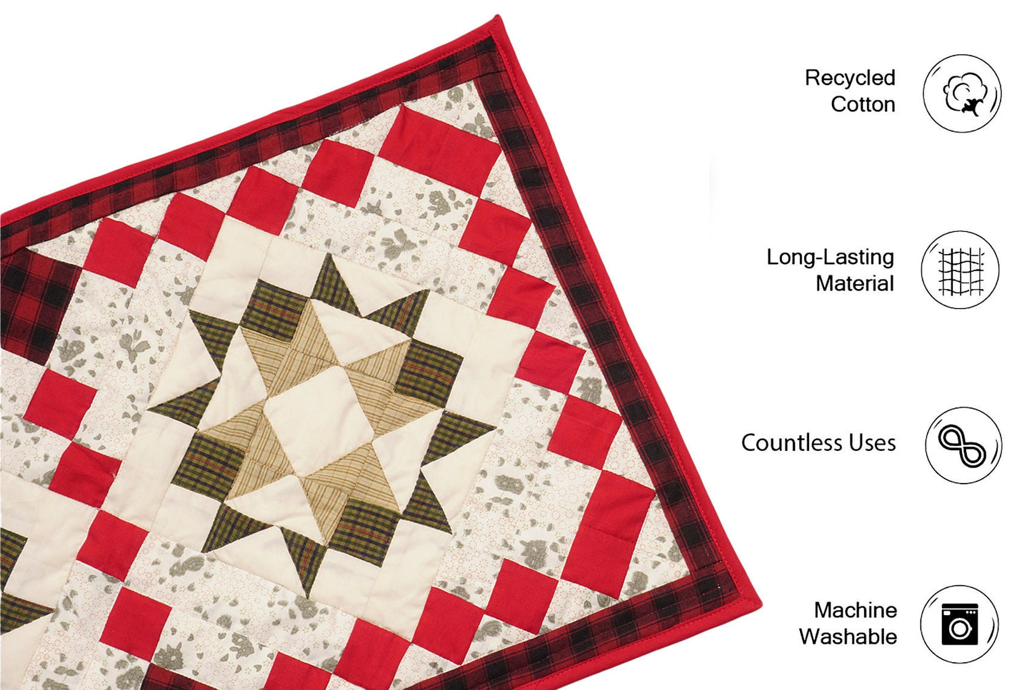 Quilted Table Runner & Toppers patchwork twinkle star plaid calico print plain fabric by HOME HEART Brands(Made in India)