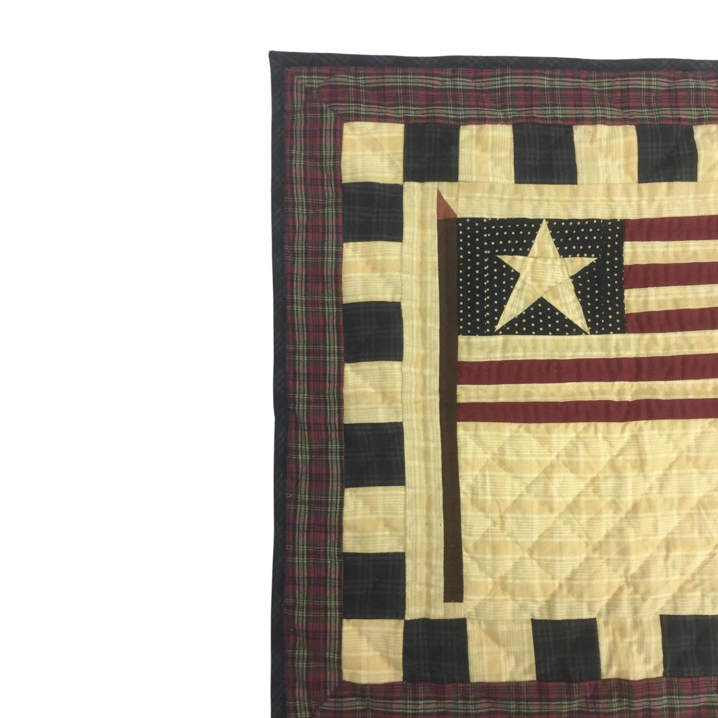 Old glory flag hand quilted crafted 19"X19" block square quilt, small quilt, Table Topper calico fabric by Home Heart brands (Made in India)
