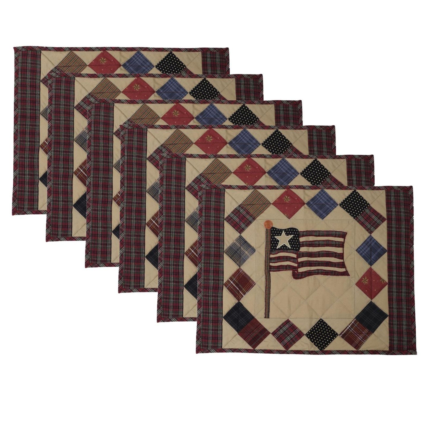 Hand made hand quilted embroidered placemats, tablemats, table topper, patchwork Old glory 14"X19" by HOME HEART Brands (Made in India)