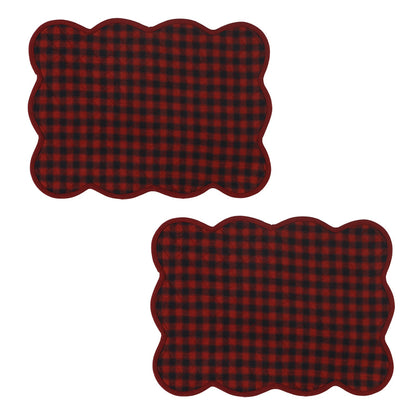 Quilted Place mat Scalloped Black/red buffalo Country Plaid 14"X19" by HOME HEART Brands/Tablemat
