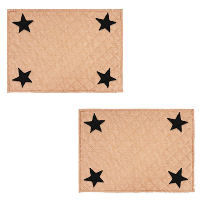 Quilted PLACEMAT & Table toppers Table mat black star embroidered peach brown Country Plaid 14"X19" by HOME HEART Brands(Made in India)