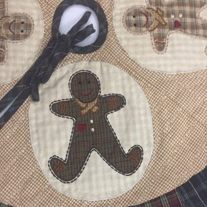 Christmas tree skirt hand made hand quilted patchwork embroidered Ginger bread plaid thick Heirloom by HOME HEART Brands(Made in India)