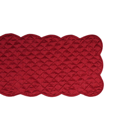 Dupioni silk quilted Table Runner & Toppers cardinal red scallop border reversible double layer by Home Heart Brands(made in INDIA)