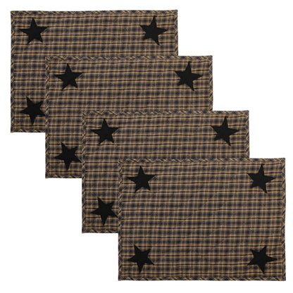 Quilted PLACEMAT & Table toppers Table mat black star embroidered Black/Beige Country Plaid 14"X19" by HOME HEART Brands(Made in India)
