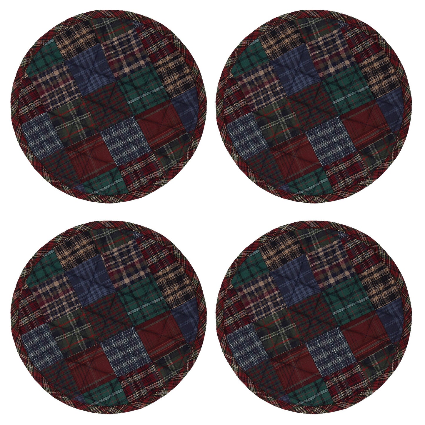Quilted placemat & table mat, round patchwork table topper quilt winter mix country plaid, calico print by HOME HEART Brands( made in INDIA)