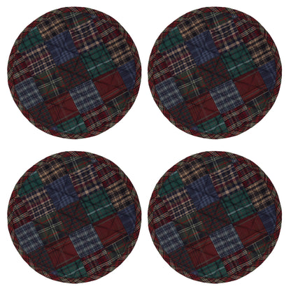 Quilted placemat & table mat, round patchwork table topper quilt winter mix country plaid, calico print by HOME HEART Brands( made in INDIA)