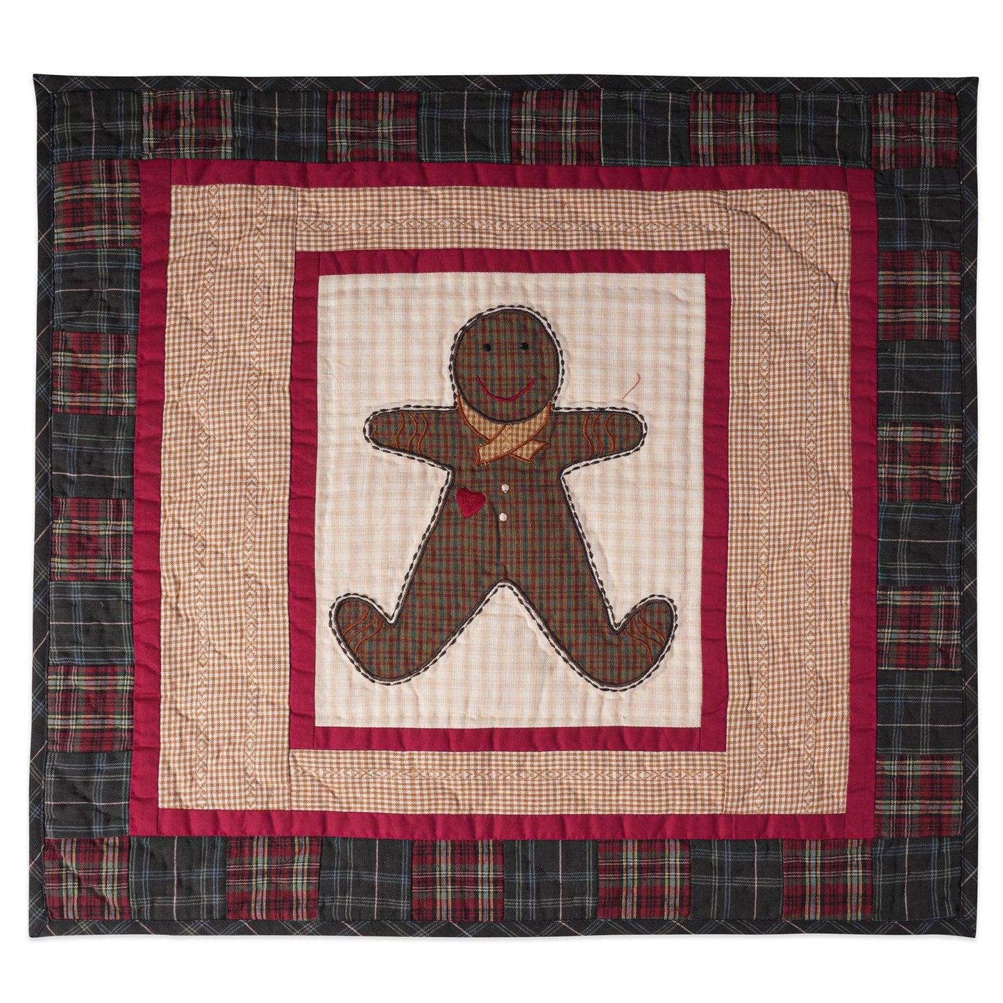 Hand made Hand quilted Throw Quilt, Table Topper 20"x20" ginger man quilt by Home Heart brands (Made in India)