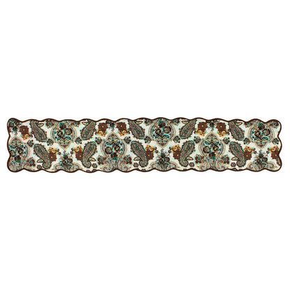 Quilted Table Runner & Toppers green gold paisley by HOME HEART Brands (made in INDIA)