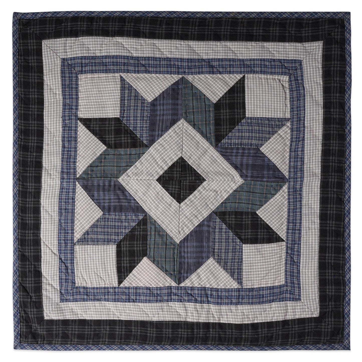 Hand made Hand quilted Throw Quilt, Table Topper 20"x20" Broken star blue plaid quilt by Home Heart brands (Made in India)