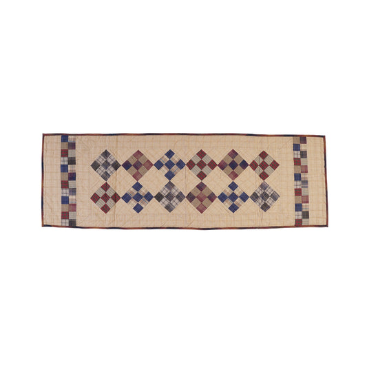 Hand Quilted patchwork 17"x50" Table Runner & Toppers Country Nine patch plaid cotton fabric by HOME HEART Brands(made in INDIA)
