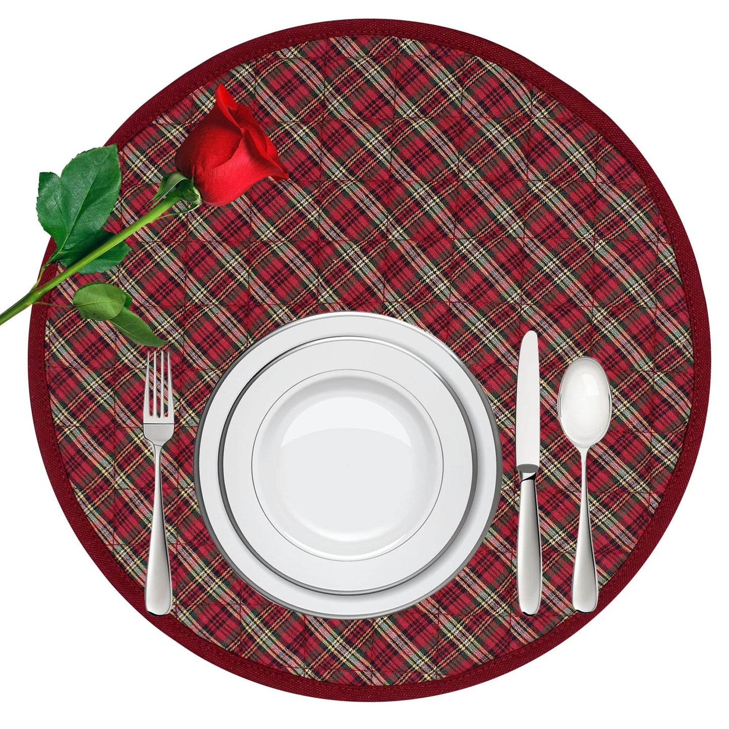 Wedge quilted placemat ,Trivet, pot holder, table mat christmas red plaid cotton reversible placemat by HOME HEART Brands(India)