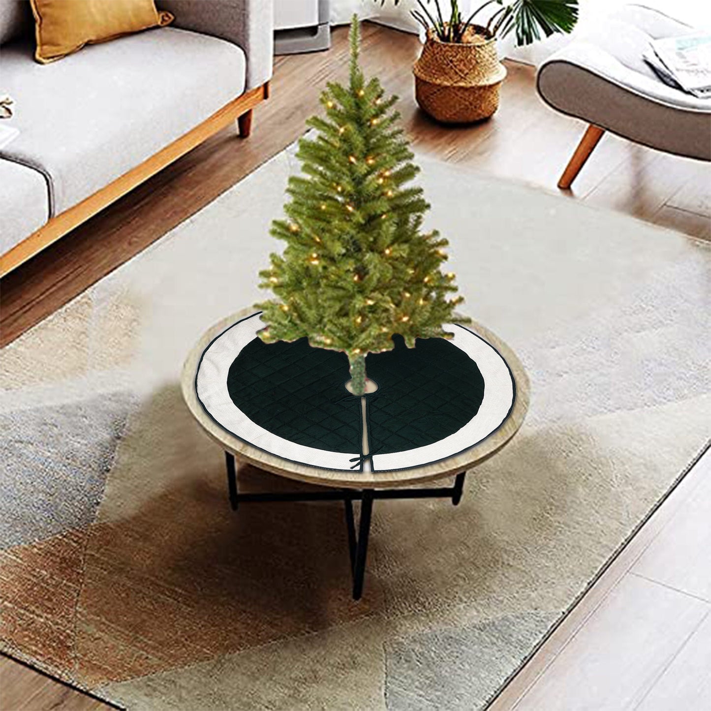 Christmas tree skirt quilted classic green micro Velvet and lurex jute Thick Double Layer by Home Heart Brands(Made in India)