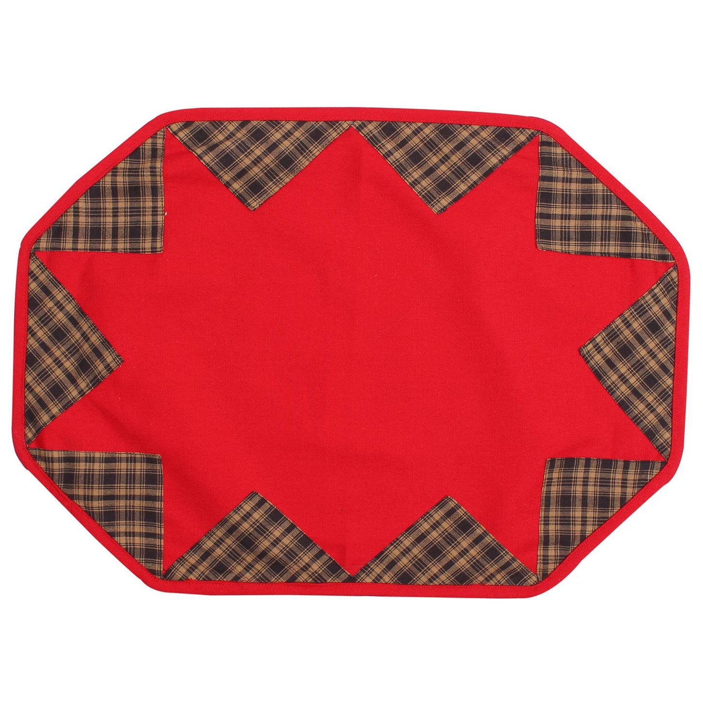 Placemat & Toppers Premium tapestry red heavy duck cotton and applique black tan plaid broken star by Home Heart Brands(Made in India)