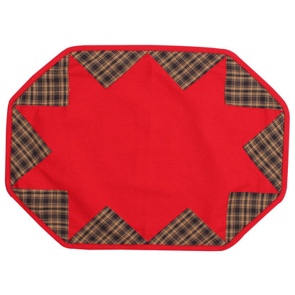 Placemat & Toppers Premium tapestry red heavy duck cotton and applique black tan plaid broken star by Home Heart Brands(Made in India)