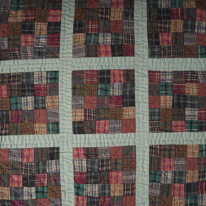 Hand made Hand quilted Throw Quilt, Table Topper 20"x20" charms square red green plaid calico quilt by Home Heart brands (Made in India)