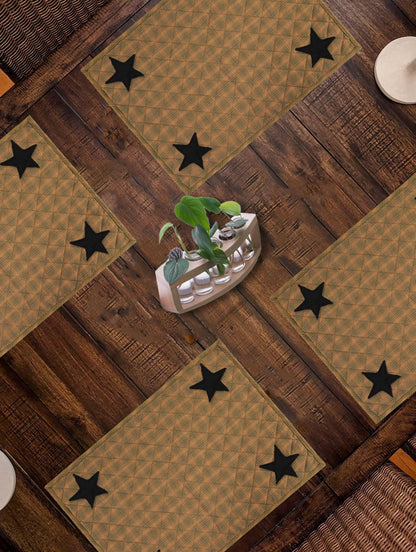 Quilted PLACEMAT & Table toppers Table mat black star embroidered green accented Country Plaid 14"X19" by HOME HEART Brands(Made in India)
