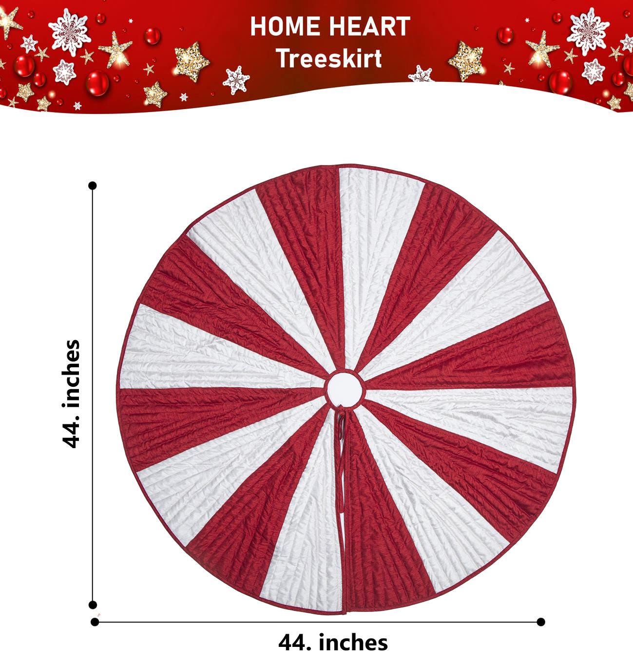 Christmas tree skirt red & white faux silk in shape of triangles and intricate quilting thick Double Layer tree skirt by HOME HEART Brands