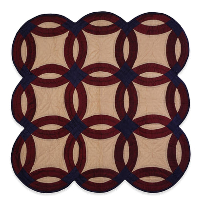 Hand made hand quilted unique Bangalore silk Double wedding ring 44"x44" patchwork Wall hanging & Toppers, baby quilt by HOME HEART Brands