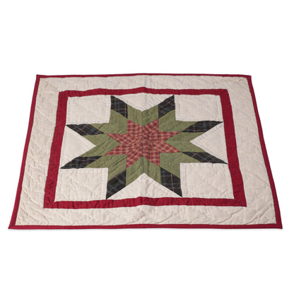 Hand made Hand quilted Throw Quilt, Table Topper 20"x20" Lone Star red green plaid calico quilt by Home Heart brands (Made in India)
