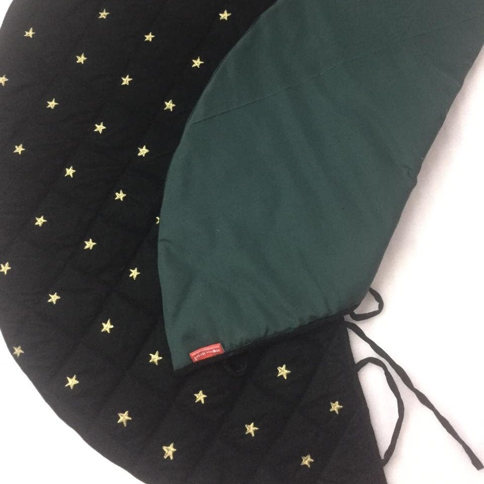 Christmas tree skirt quilted micro green Velvet fabric and gold star embroidered on it. Thick Double Layer quilted by HOME HEART Brands