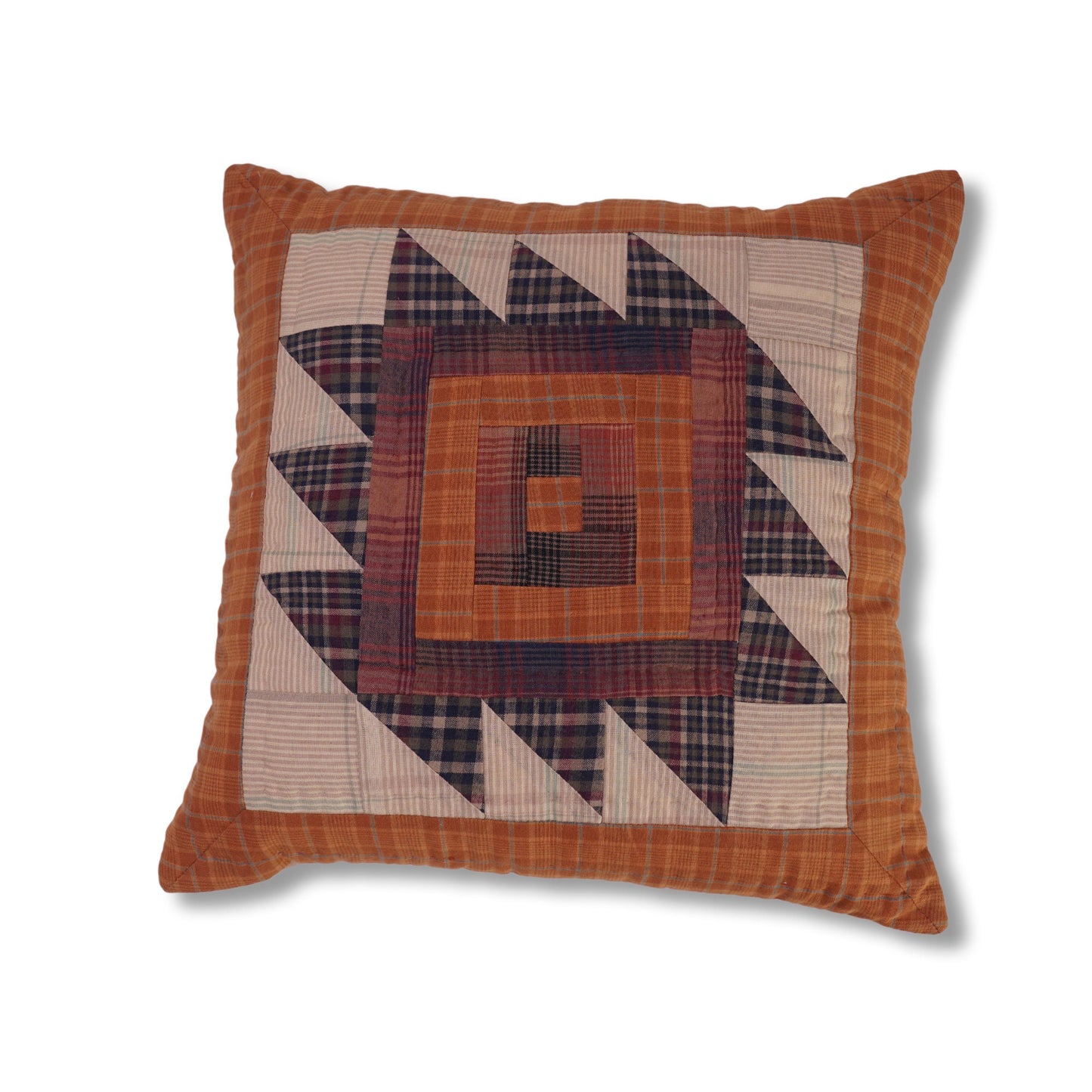 Pillow cover 16"x16" inch hand quilted cushion cover, decorative throw pillow cover Harvest log cabin  by HOME HEART Brands(made in India)