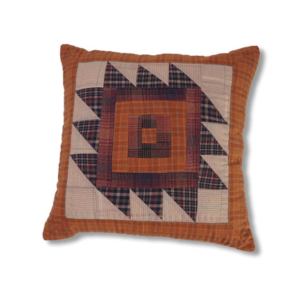Pillow cover 16"x16" inch hand quilted cushion cover, decorative throw pillow cover Harvest log cabin  by HOME HEART Brands(made in India)