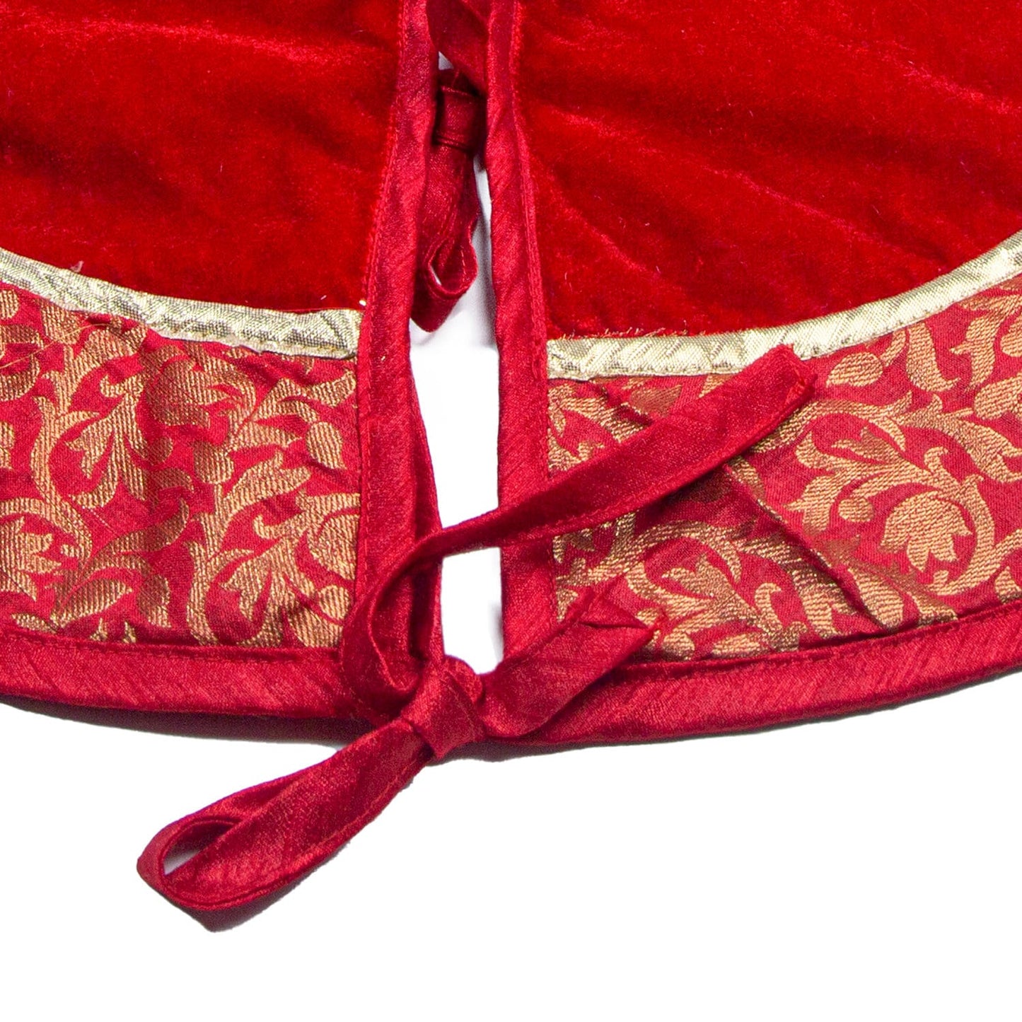 Christmas tree skirt classic micro red Velvet fabric with Brocade Fabric Border Thick Double Layer by HOME HEART Brands