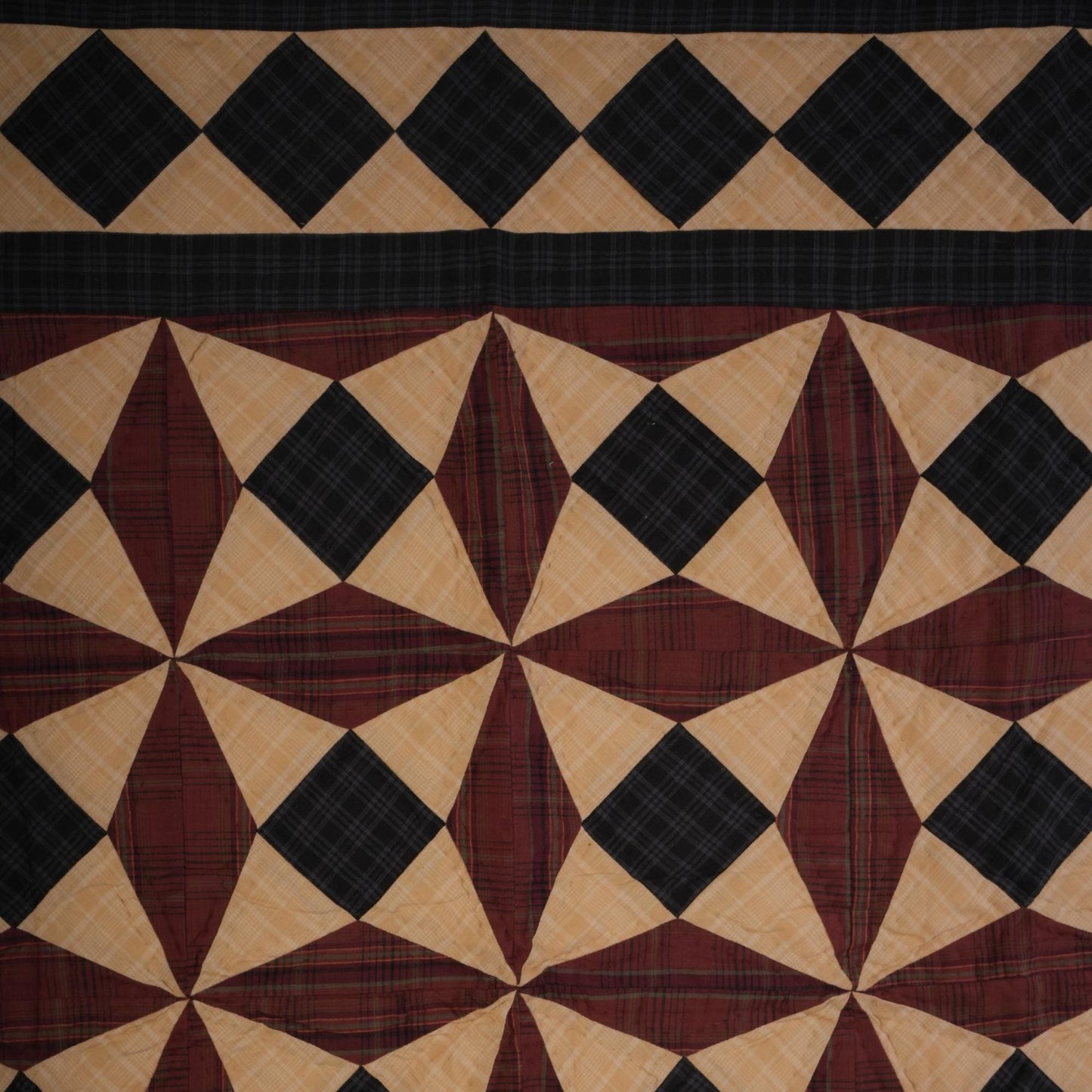 Hand made Hand quilted Throw Quilt, Wall hanging, Table Topper Spinning wheel blue burgundy plaid quilt by Home Heart brands (Made in India)