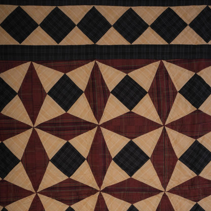 Hand made Hand quilted Throw Quilt, Wall hanging, Table Topper Spinning wheel blue burgundy plaid quilt by Home Heart brands (Made in India)