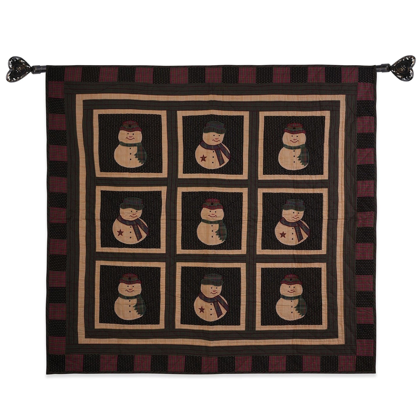 Hand made Throw Quilt, Table Toppers 44"x44" embroidered snowman primitive Hand Quilted Cotton quilt by Home Heart brands (Made in India)