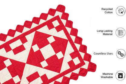 Valentine day Quilted Table Runners & Toppers patchwork red diamond square calico fabric by HOME HEART Brands (Made in India)