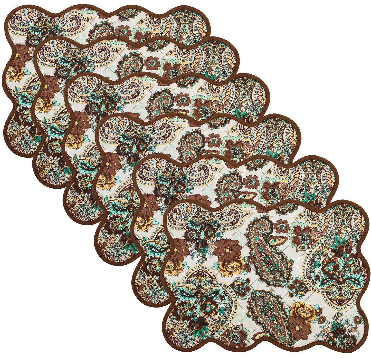 Quilted placemat, table mat & Table toppers green and gold 14"X19" by HOME HEART Brands( made in INDIA)