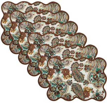 Quilted placemat, table mat & Table toppers green and gold 14"X19" by HOME HEART Brands( made in INDIA)