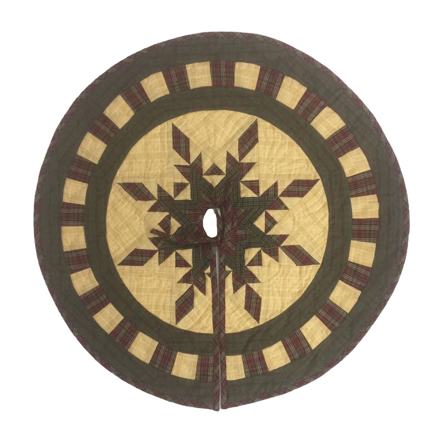 Christmas tree skirt hand made hand quilted Feathered Star plaid thick Double Layer Heirloom Quality by HOME HEART Brands( Made in India)